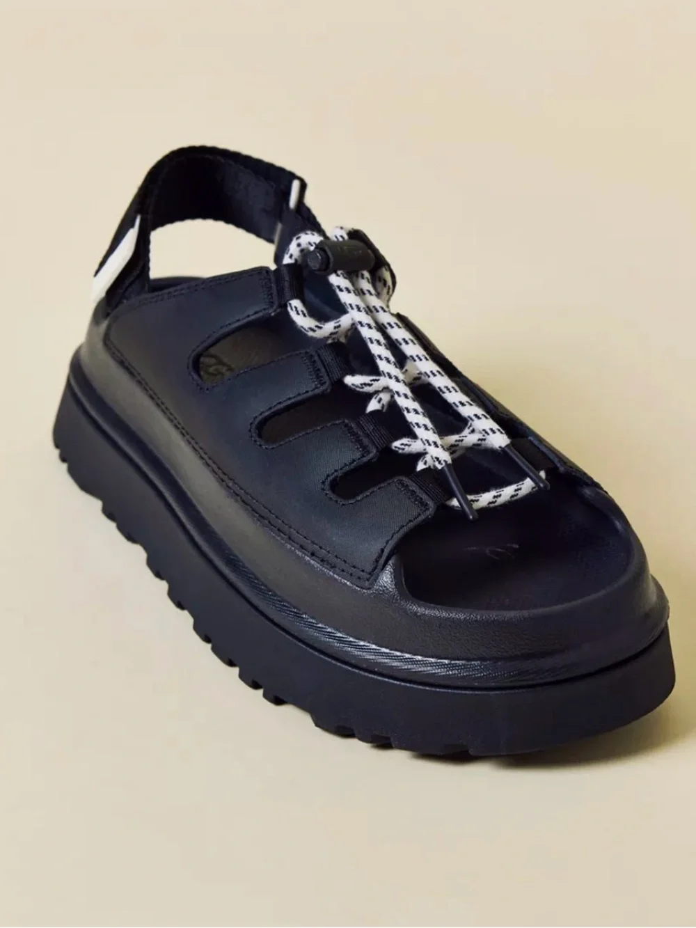 UGG Golden Glow Black Platform Lace-Up Sandal - Women Sz 8